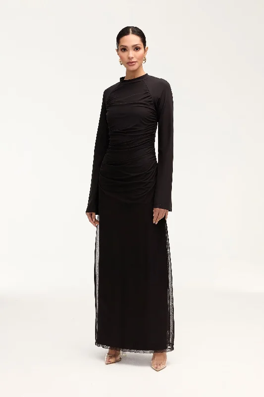 Emilia Rouched Mesh Maxi Dress - Black Refined Women's Hand - crafted
