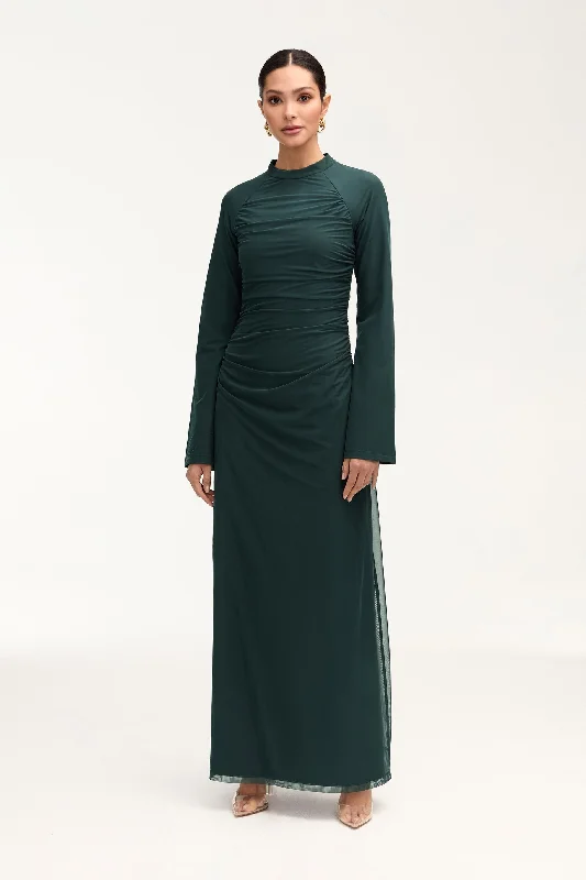 Emilia Rouched Mesh Maxi Dress - Enchanted Forest Sophisticated Women's Tailored