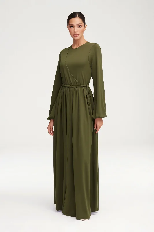 Emma Jersey Elastic Waist Maxi Dress - Khaki Green Athletic Women's High - 