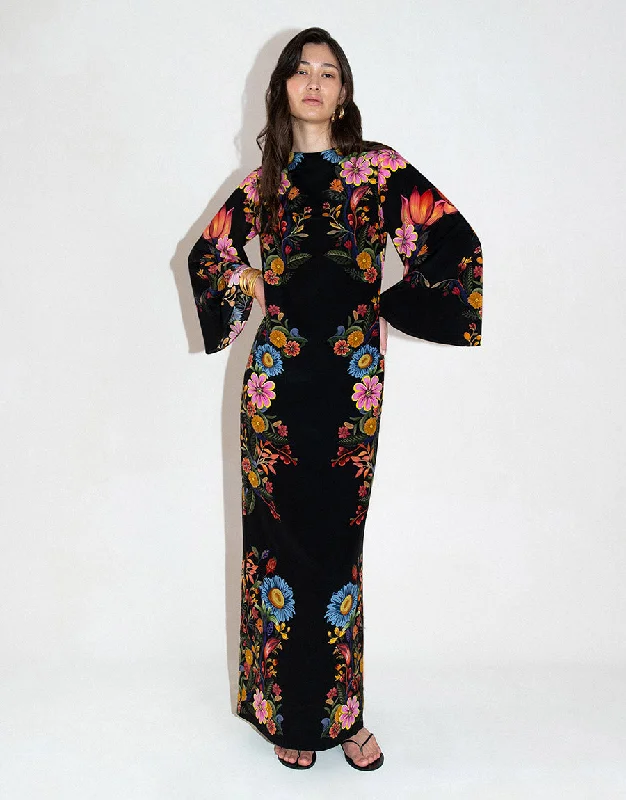 Finley Silk Crepe Maxi Dress - Sierra Black Dapper Women's 1920S