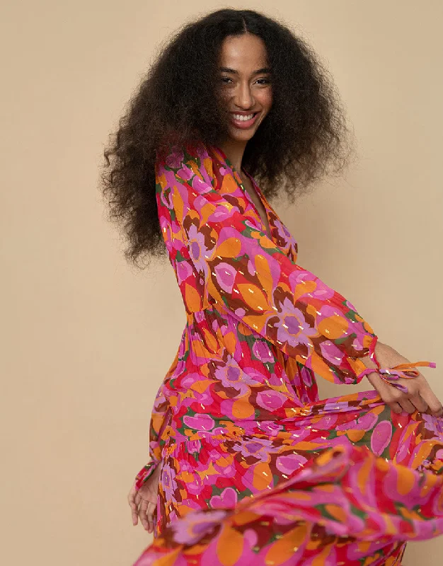 Freya Chiffon Maxi Dress - Seventies Orange - SALE Youthful Women's Pop