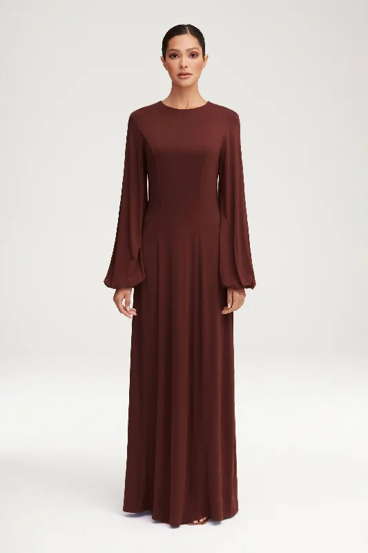 Hayat Jersey Princess Seam Maxi Dress - Chocolate Hip Women's Retro