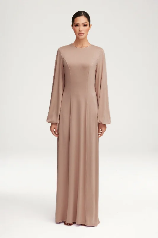 Hayat Jersey Princess Seam Maxi Dress - Mink Compression