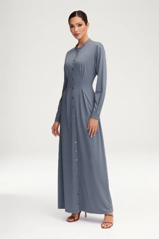 Ivy Jersey Button Down Maxi Dress - Dusk Blue Luxurious Women's High -  end