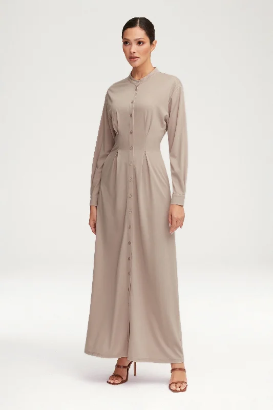 Ivy Jersey Button Down Maxi Dress - Stone Edgy Women's Punk