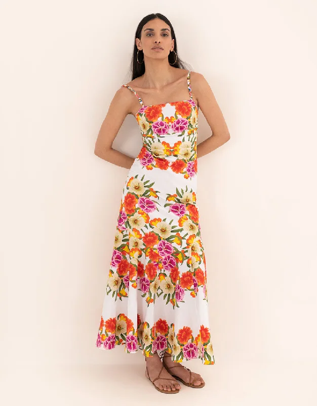 Jalisa Cotton Maxi Dress - Vila Floral White Feminine Women's Soft 