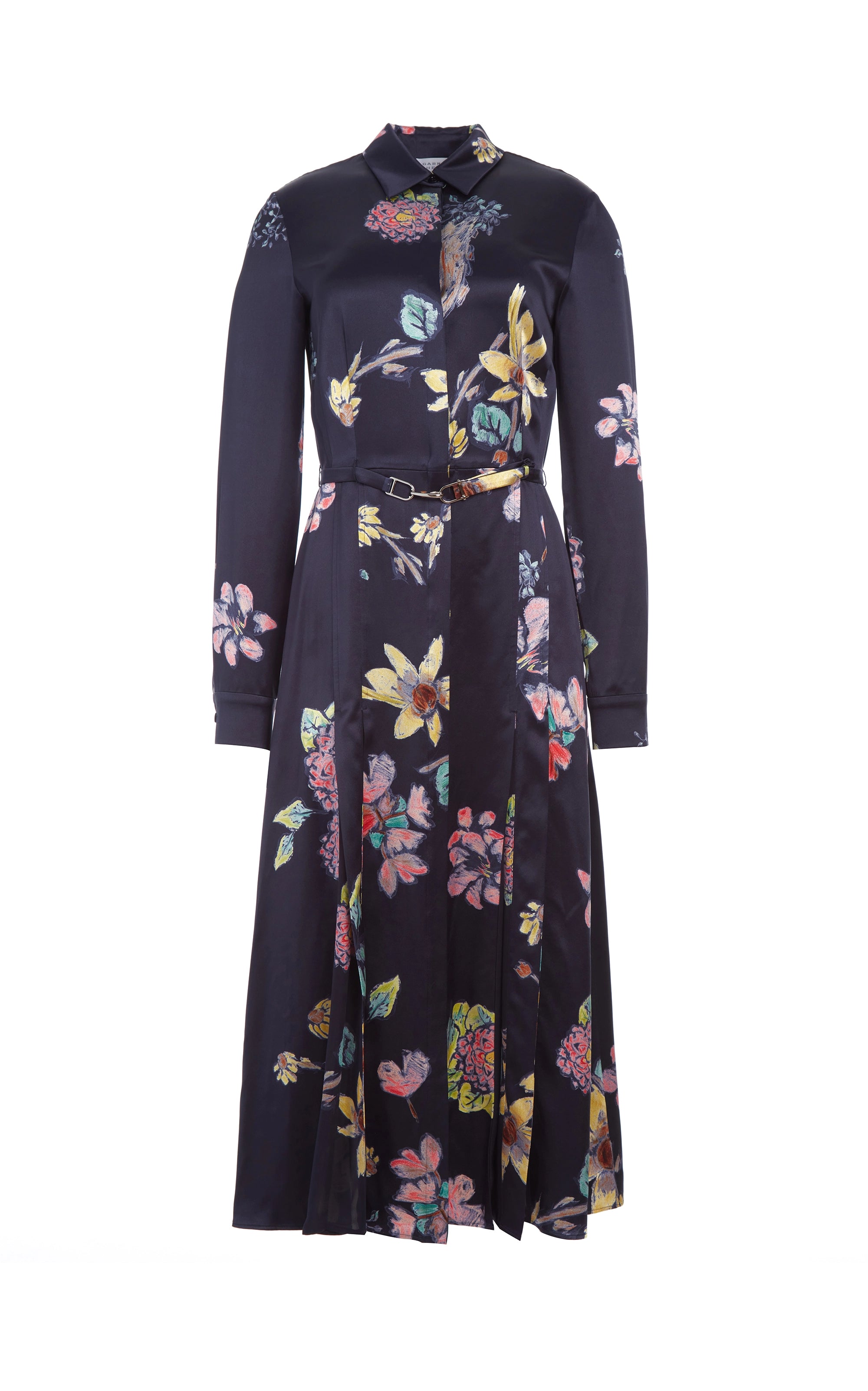 Jane Shirtdress in Dark Navy Multi Printed Silk Casual Women's Japanese 