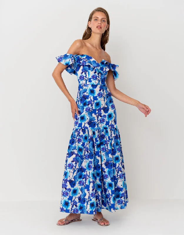 Jazella Cotton Maxi Dress - Venus Shell Blue Vacation