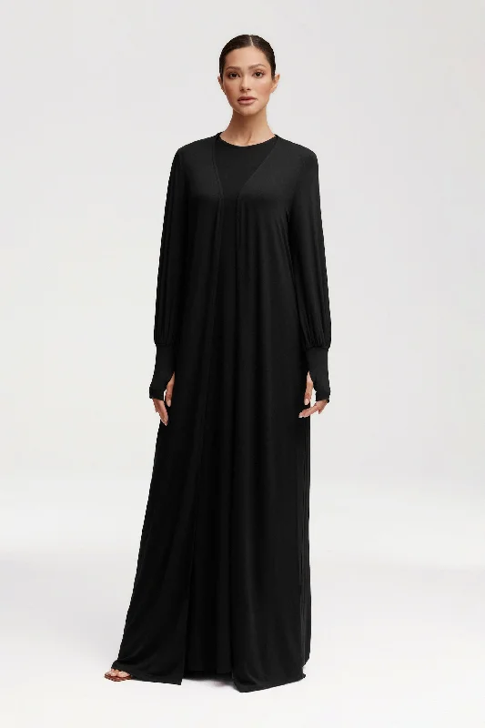 Jenin Jersey Open Abaya & Maxi Dress Set - Black Monochromatic All - in - one