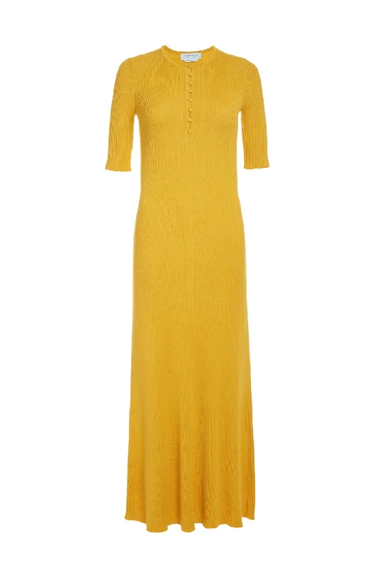 Johanna Knit Dress in Yellow Cashmere Silk performance
