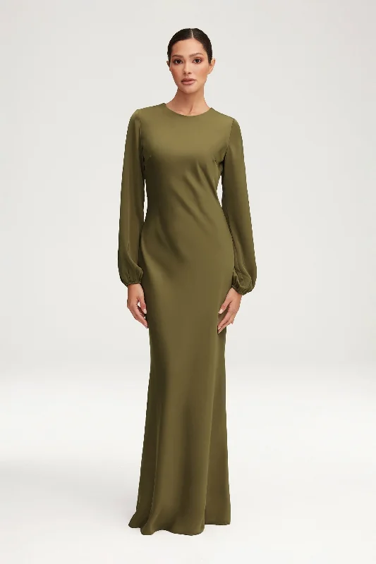 Kamila Satin Maxi Dress - Olive Night Refined Women's Classic 