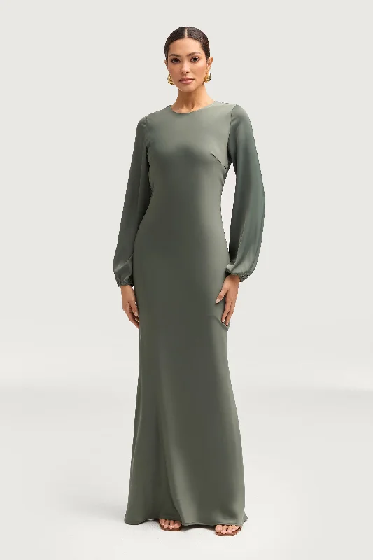 Kamila Satin Maxi Dress - Sage Artistic Women's Hand - painted