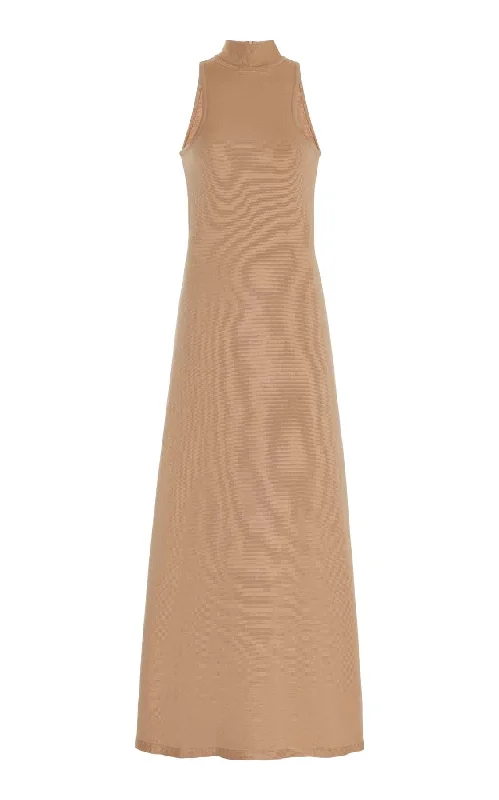 Kenna Knit Dress in Camel Merino Wool Feminine Women's Style 