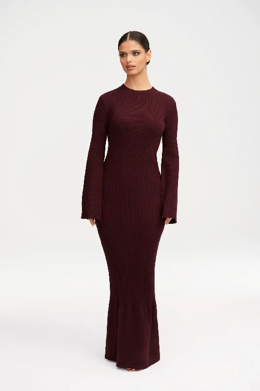 Kourtney Ribbed Knit Maxi Dress - Chocolate Plum Rugged Women's Outdoor 