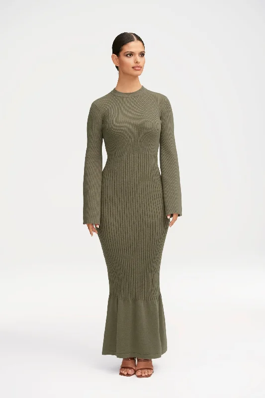 Kourtney Ribbed Knit Maxi Dress - Sage Refined Women's Classic 