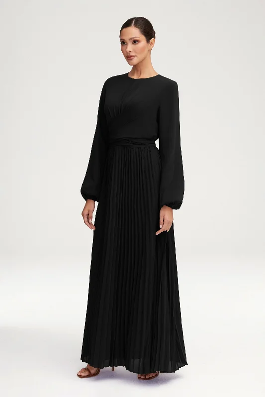 Layana Pleated Wrap Waist Maxi Dress - Black Athletic Women's High - 