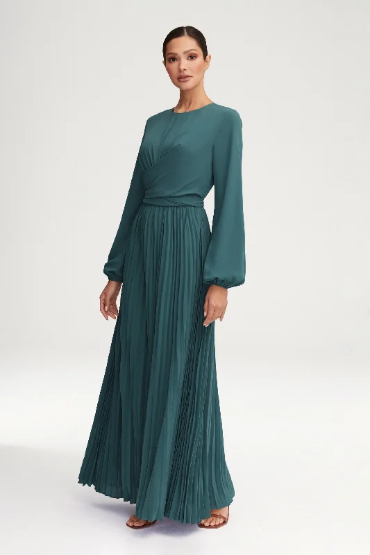Layana Pleated Wrap Waist Maxi Dress - Dark Sea Green Sustainable Organic