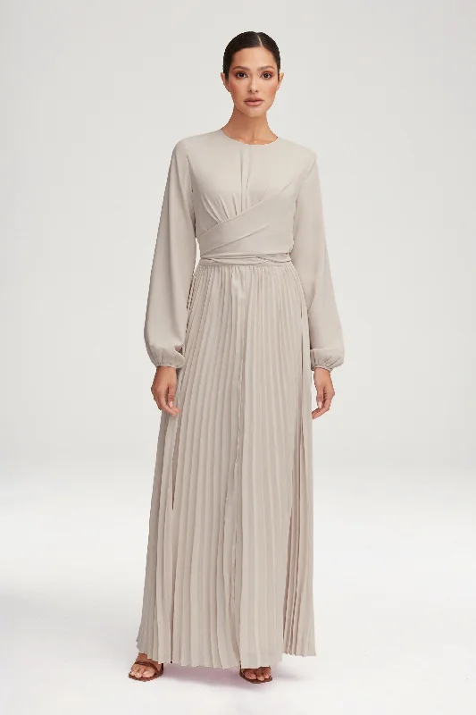 Layana Pleated Wrap Waist Maxi Dress - Off White Cozy Women's Winter