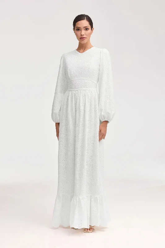 Luciana White Eyelet Maxi Dress Trendy Women's Oversized