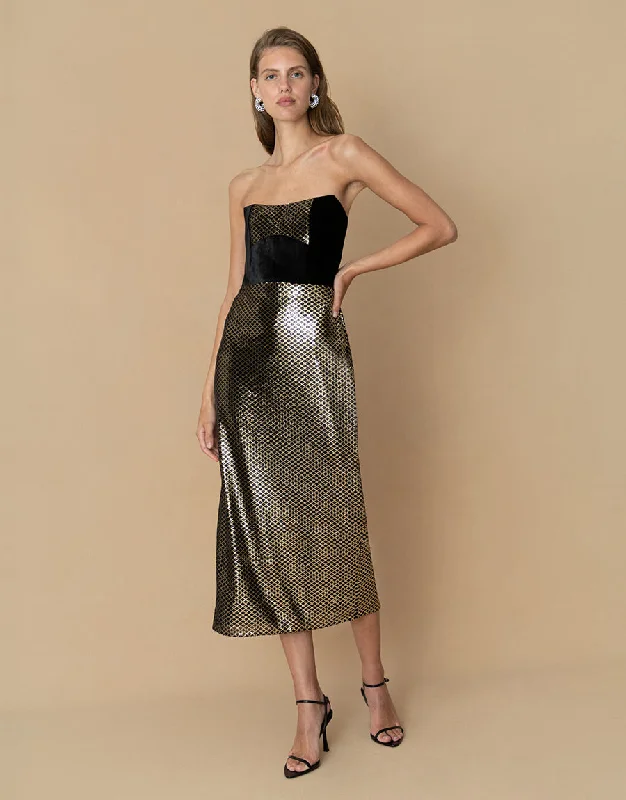 Luna Velvet Midi Dress - Crystal Black - SALE Relaxed Women's 