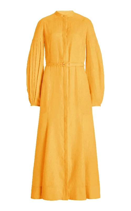 Lydia Maxi Dress with Slip in Fluorescent Orange Aloe Linen Youthful Women's Anime - inspired