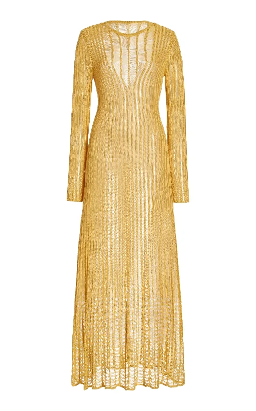 Maia Knit Dress in Gold Shappe Silk Tough Women's Military - inspired