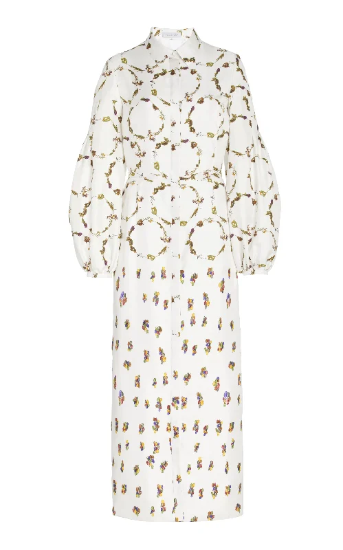 Mauri Shirtdress in Ivory Printed Silk Twill Stylish Women's Neon
