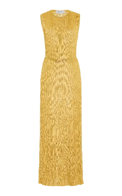 Meier Knit Dress in Gold Silk Casual Women's Loose - fitting