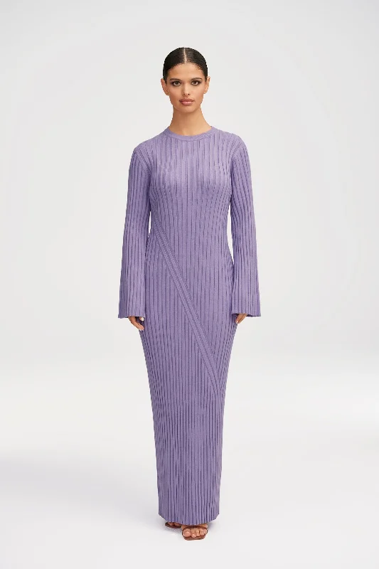 Melanie Ribbed Knit Maxi Dress - Lavender European
