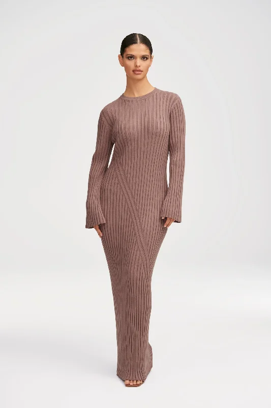 Melanie Ribbed Knit Maxi Dress - Taupe Confident Women's Power