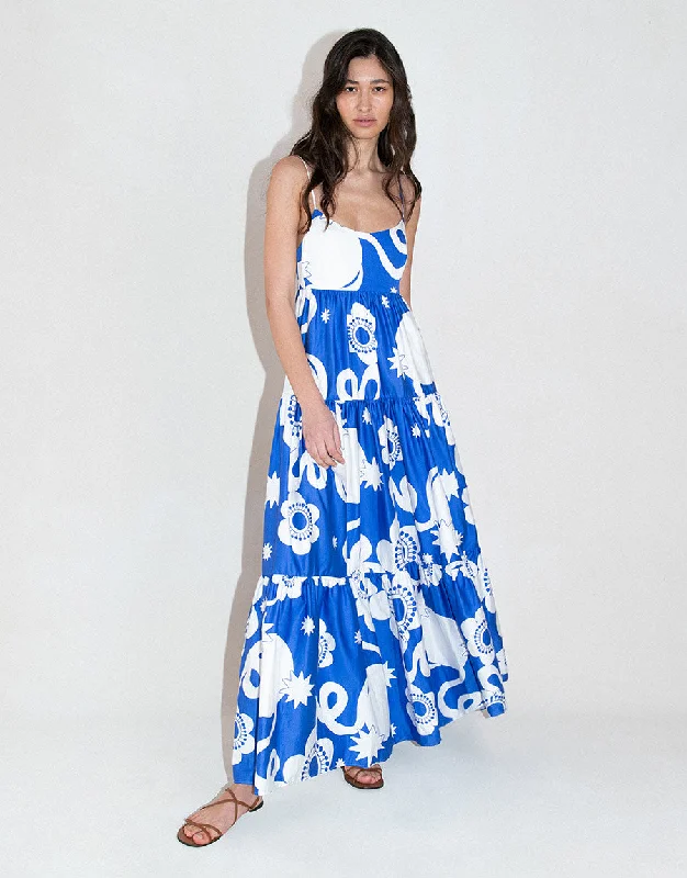 Merle Cotton Maxi Dress - Tropical Night Blue Practical Women's Multi - 