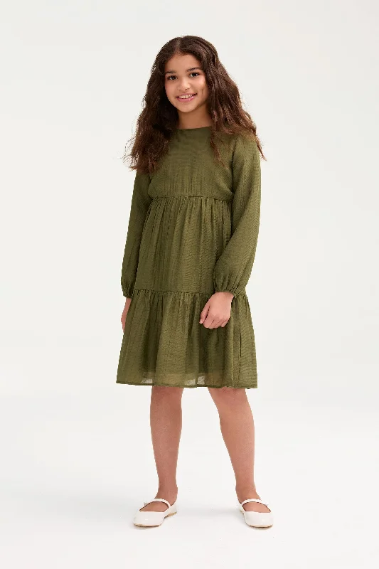 Mila Tiered Dress - Olive Green (Girls) purpose