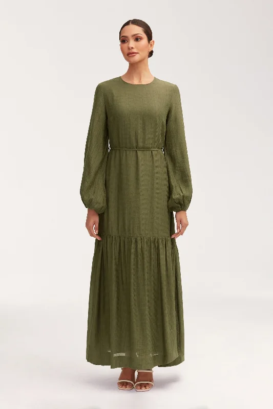 Mila Tiered Maxi Dress - Olive Green Traditional Women's 