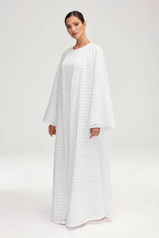 Nabila White Eyelet Open Abaya Refined Women's Velvet