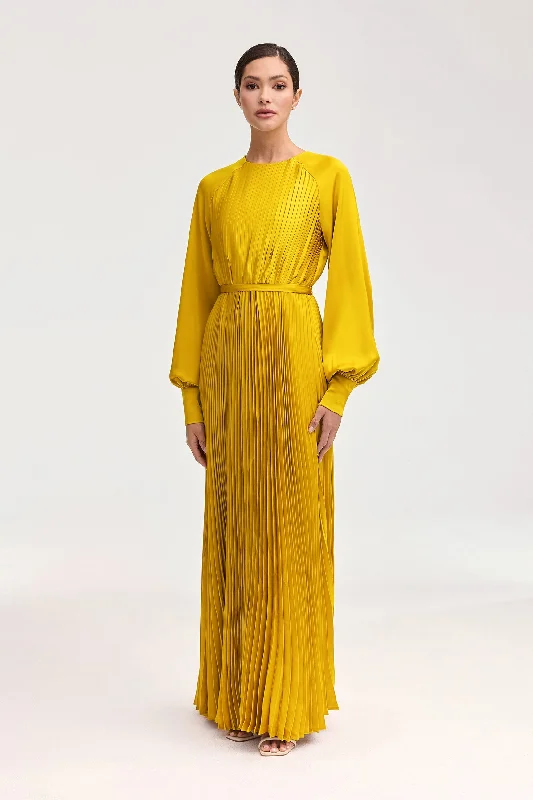 Nadira Satin Pleated Maxi Dress - Honey Sporty Women's Tennis