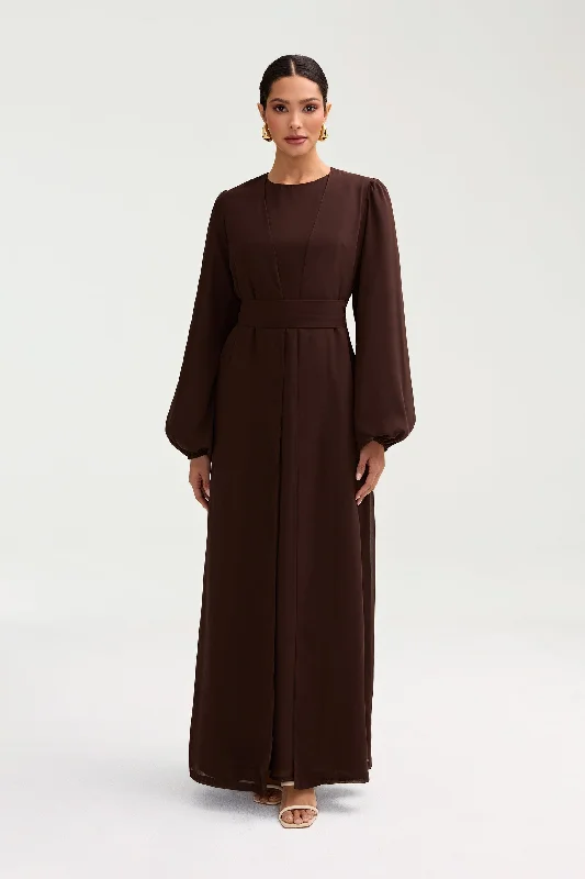 Najma Chiffon Abaya & Dress Set - Cocoa Brown Vintage Women's 1970S 