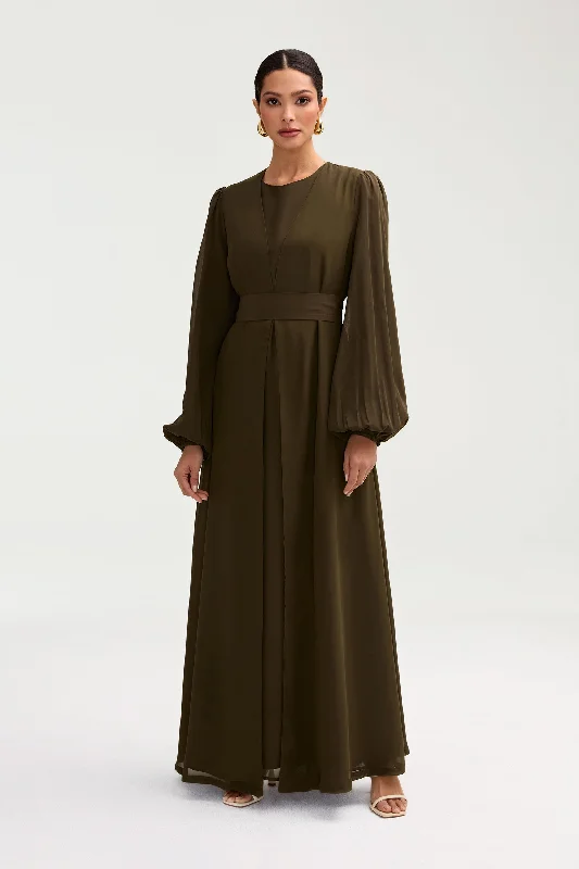 Najma Chiffon Abaya & Dress Set - Olive Adventure