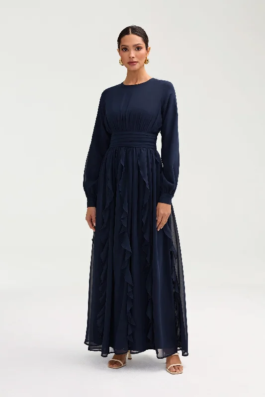 Nesreen Waterfall Chiffon Maxi Dress - Night Sky Artistic Women's Avant - 