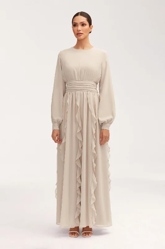 Nesreen Waterfall Chiffon Maxi Dress - Stone Contemporary 