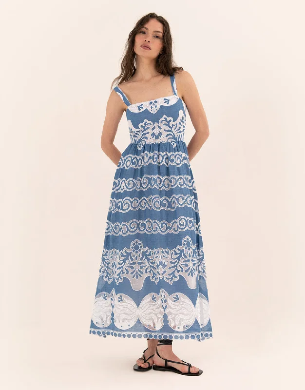 Ninet Lace Midi Dress - Denim Sophisticated Women's Tailored
