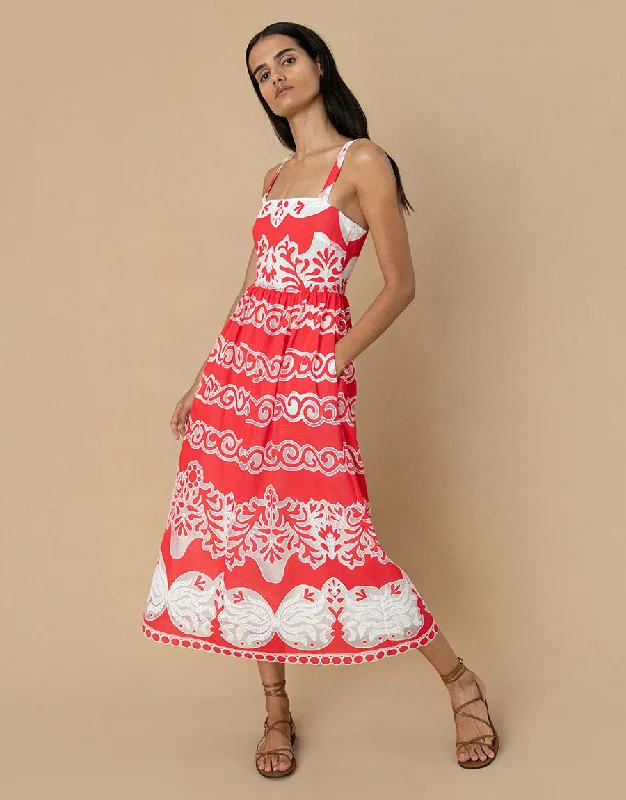 Ninet Lace Midi Dress - Red - SALE French