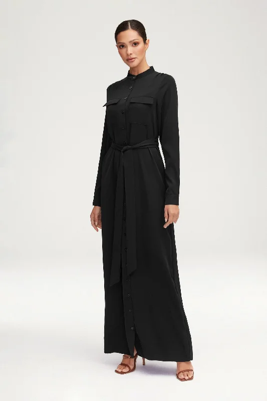Olivia Button Down Utility Maxi Dress - Black Bold Women's Animal Print
