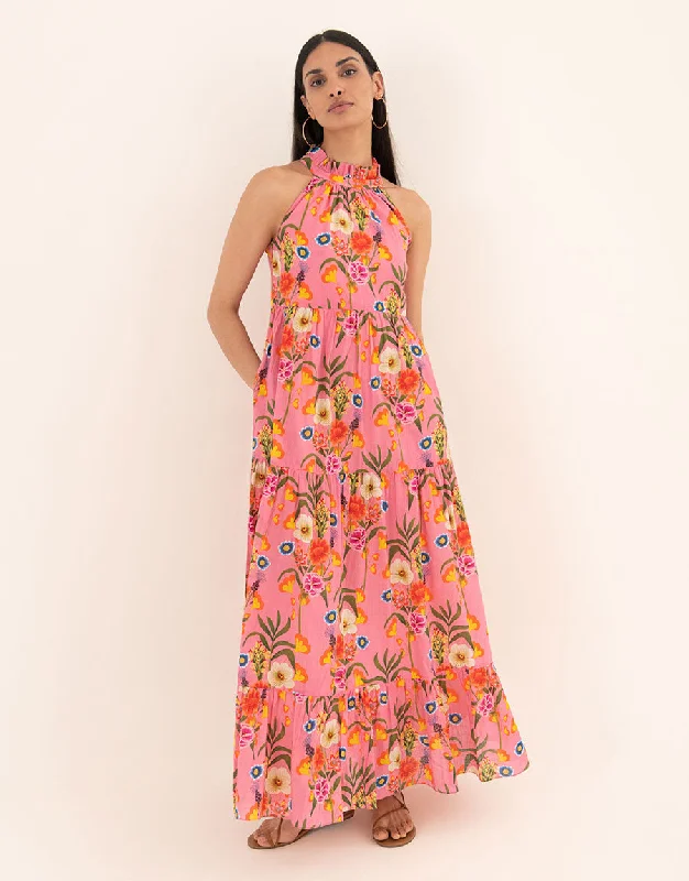 Pandora Voile Maxi Dress - Vila Floral Pink Elegant Women's 