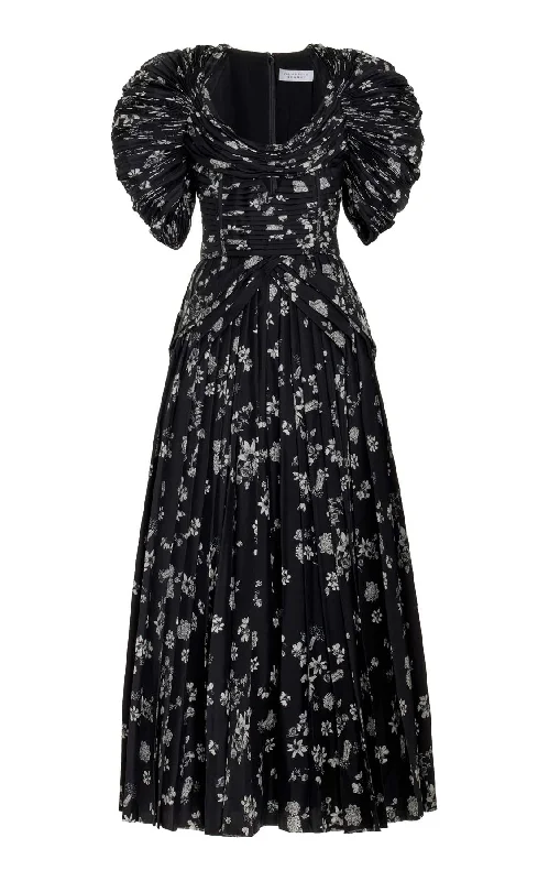 Peggy Dress in Black & White Printed Silk Twill Sleek Women's 