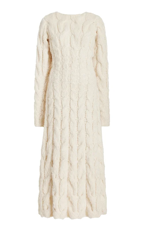 Poppy Knit Dress in Ivory Welfat Cashmere Practical Women's Quick - dry