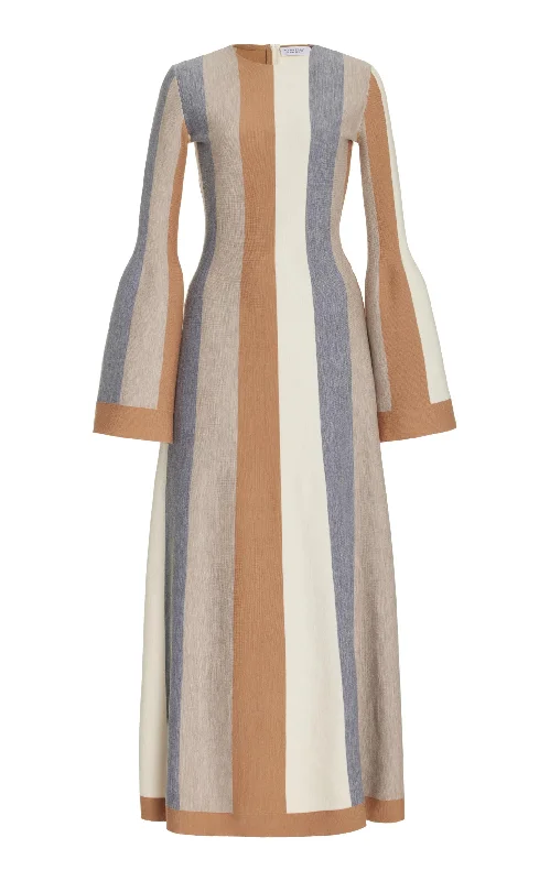 Quinlan Knit Dress in Ivory Multi Striped Merino Wool Cashmere Monochromatic All - in - one