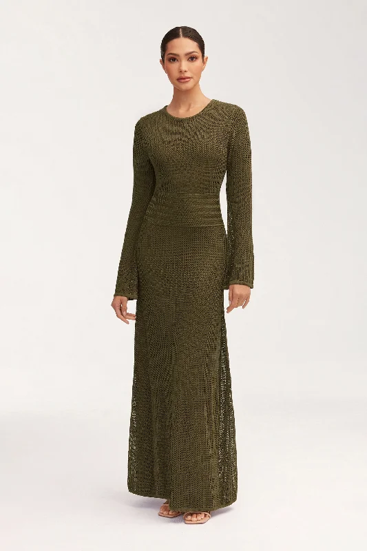 Rachel Crochet Maxi Dress - Dark Olive Casual Women's Loose - fitting