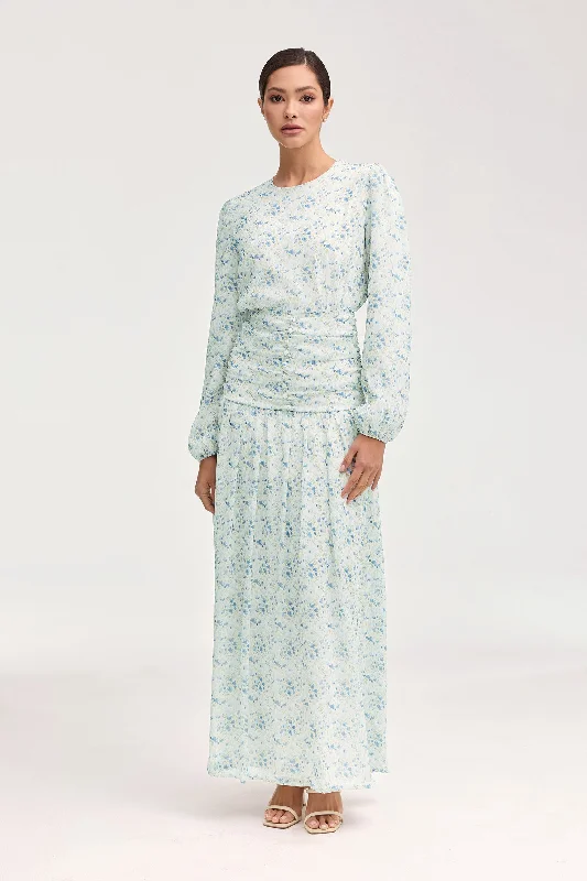 Randa Rouched Maxi Dress - Blue Floral Casual Women's Japanese 