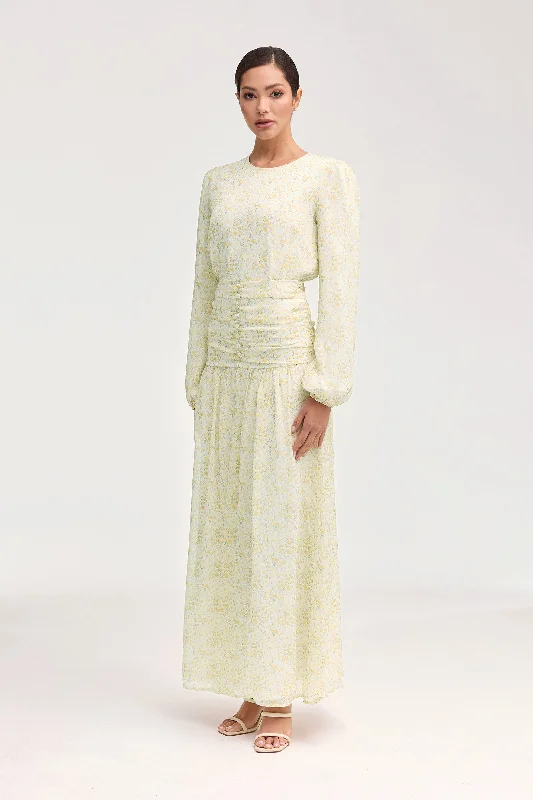 Randa Rouched Maxi Dress - Honey Floral Trendy Women's 