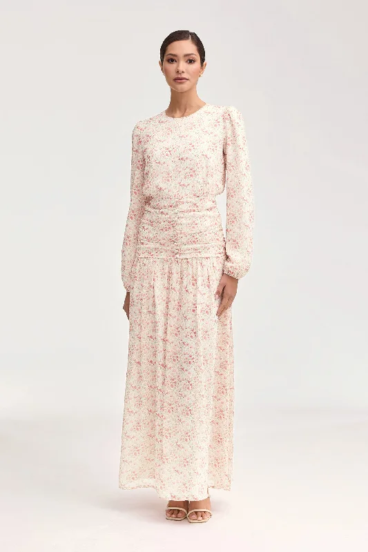 Randa Rouched Maxi Dress - Rose Floral Traditional Women's 
